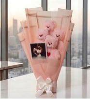 Kişiye Özel Fotoğraflı & Peluş Jumbo 4'lü Pembe Ayıcık Buketi – Kıza, Sevgiliye Hediye