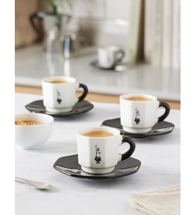 4'lü Espresso Fincan Seti - Sekizgen Tasarım - Siyah Beyaz Karma Renk - Porselen