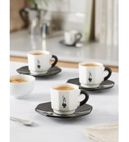 4'lü Espresso Fincan Seti - Sekizgen Tasarım - Siyah Beyaz Karma Renk - Porselen