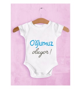 Erkek Bebek Beyaz Oğlumuz Oluyor Baskılı Zıbın