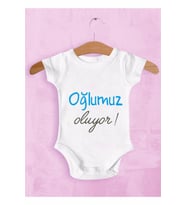 Erkek Bebek Beyaz Oğlumuz Oluyor Baskılı Zıbın