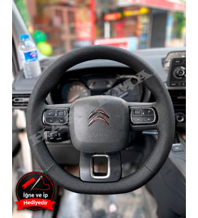 Citroen C5 Aircross Dikme Direksiyon Kılıfı Premium Komple Delikli Deri Siyah Dikiş 2018-2022