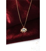 Nazar Boncuklu  Oval Model Mavi Göz Zirkon Taşlı 925 Ayar Gümüş Kolye (Gold)