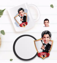 BK Gift Kişiye Özel Erkek Ajan Karikatürlü Beyaz Kupa ve Ahşap Bardak Altlığı Hediye Seti-1