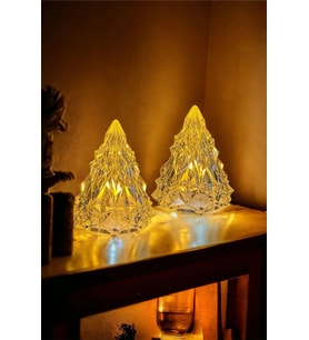 - 2'li Kristal Led Çam Ağacı Mum Alevli Yapay Mum Pilli Yılbaşı Buzdağı Led Işık Abajur