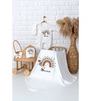 Pia Baby Premium  %100 Pamuk İsme Özel Kız Bebek Battaniye Tulum Hastane Çıkışı Hediye Seti 5033-05 (Ekru)