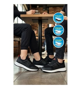 Walkway Motano G Siyah-Beyaz Fileli Hafif Esnek Unisex Spor Ayakkabı