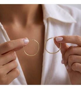 14K Altın Halka Küpe 1,2 mm 3.2 cm GİZLİ KİLİT