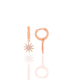 Söğütlü Silver Gümüş   zirkon taşlı güneş küpe (Rose)