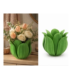 Alvera Lotus Yapraklı Vazo – 3D Baskı Dekoratif Çiçeklik-Yeşil