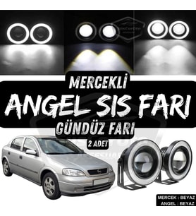 Opel Astra G 1998-2004 Uyumlu Mercekli Angel Sis Farı Metal 76 mm Beyaz Halkalı Gündüz Farı 2 Adet