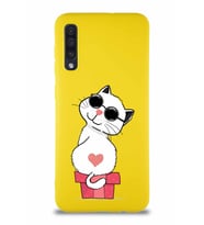 Samsung Galaxy A50S Soft Premier Kapak Coolcat Tasarımlı Silikon Kılıf - Sarı (Şeffaf)