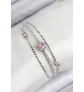 Pirinç Zirkon Taşlı Baget Model Gümüş Renk Kadın Bileklik 5886 - SSSSSS3067-6322