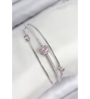 Pirinç Zirkon Taşlı Baget Model Gümüş Renk Kadın Bileklik 5886 - SSSSSS3067-6322