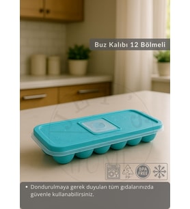 12 Bölmeli Buz Kalıbı Esnek Silikon Buz Küpü BPA FREE Kare Bas Parmak Buzluk Çapı 3,5 cm Mavi