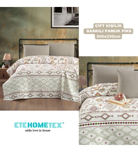 ETEHOMETEX ÇİFT KİŞİLİK BASKILI PAMUK PİKE ANATOLİA BEJ 8696474231844