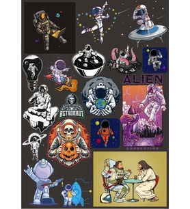 Retro Uzay Sticker Set 5 20 Parça Telefon, Tablet, Defter, Laptop Sticker