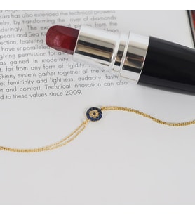 Kişiye Özel 925 Ayar Gümüş Çift Zincir Nazar Boncuğu Bileklik (Gold)