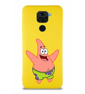 Xiaomi Redmi Note 9 Soft Premier Kapak Patrick Yıldız Tasarımlı Silikon Kılıf - Sarı (Şeffaf)
