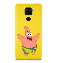 Xiaomi Redmi Note 9 Soft Premier Kapak Patrick Yıldız Tasarımlı Silikon Kılıf - Sarı (Şeffaf)