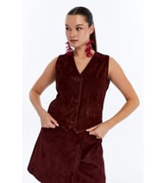 KADIN DERİ SÜET YELEK (Bordo)