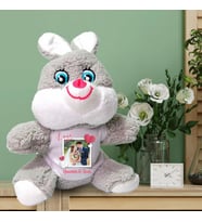 Kişiye Özel Fotoğraf ve İsim Baskılı Peluş Tavşan HK2453 (Gri)