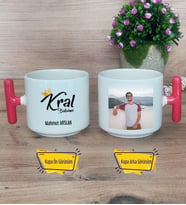 Kral Babam Kupa Bardak Fotoğraflı T Kırmızı Kulplu Babaya Hediye Babalar Günü Hediyesi