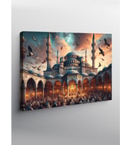 Kanvas Tablo Cami Manzarası Ve İbadet Eden İnsanlar