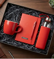 Kişisel Ofis Kutusu (Kişiye Özel Defter & Touchpen Kalem & Kılıflı Cam Matara & Kupa Bardak Ofis Hediye Seti) (Kırmızı)