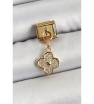 316L Çelik Sallantılı Zirkon Taşlı Yonca Model Gold Renk Nomination Charm 5886