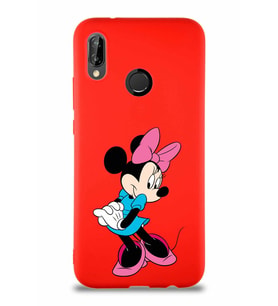 Huawei P20 Lite Soft Premier Kapak Minnie Mouse-F Tasarımlı Silikon Kılıf - Kırmızı (Şeffaf)