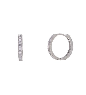 3 mm Baget Taşlı 925 Ayar Gümüş 20 mm Kadın Halka Küpe