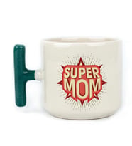 Süper Mom Kırmızı Baskılı Yeşil Kulplu T Kupa