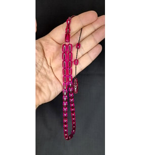 SEVGİLİYE ÖZEL HEDİYE ATEŞ KEHRİBAR TESBİH PEMBE RENK KAPSÜL KESİM H-1380. (Çok Renkli)