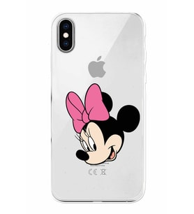 Apple iPhone X Uyumlu Kamera Korumalı Tıpalı Kapak Minnie Mouse TasarımlıŞeffaf Kılıf