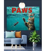 PAWS Pati Deniz Altı Kedi Dekoratif Kanvas - Mdf Ahşap Tablo