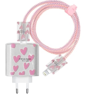 Lexroo iPhone Şarj Aleti Koruyucu Kılıf Seti, 18w/20w Uyumlu Pembe Love Şarj Aleti Kılıfı