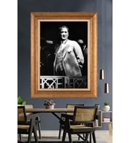 Altın Varaklı Çerçeveli Paspartulu Atatürk Tablo TR1440 (Gold)