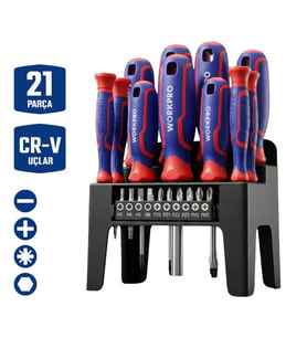 WORKPRO WP200551 21 Parça CR-V Duvar Askı Aparatlı Profesyonel Manyetik Tornavida Seti