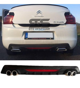 Citroen C-elysee Difüzör Arka Tampon Eki 4 Egzoz Çıkışlı Siyah Reflektörlü