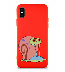 Apple iPhone XS Soft Premier Kapak Salyangoz Gary Tasarımlı Silikon Kılıf - Kırmızı (Şeffaf)