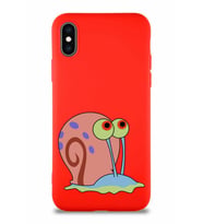 Apple iPhone XS Soft Premier Kapak Salyangoz Gary Tasarımlı Silikon Kılıf - Kırmızı (Şeffaf)
