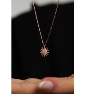 Zirkon Taşlı Rose Güneş Minimal Gümüş Kolye