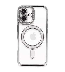 Apple İphone 16 Plus Kılıf Joke Simli Magneticsafe Kılıf - Gri