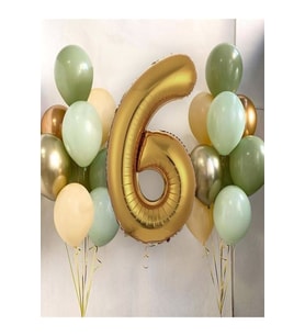 1-9 Yaş Gold Balon Ve 16 Balon (4küfyeşil+4mintyeşil+4somon+2gold+2gümüş) 16ın1