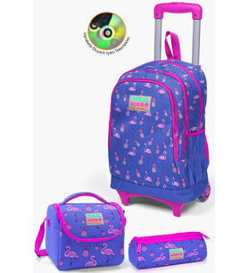 Coral High Kids Lavanta Pembe Flamingo Desenli Çekçekli 3'lü Çanta Seti SET0123132