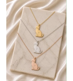 Kişiye Özel Kedi Figürlü Kolye 925K Gümüş (Rose)