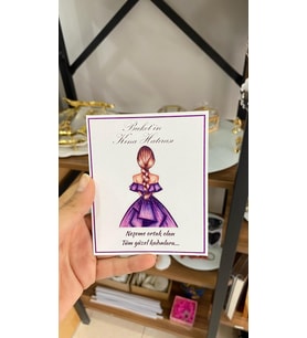 Kına Hatırası Kartı 8x12 cm 63 Adet Mor Kıyafetli Gelin Söz, Kına, Nişan, Düğün  - Arletikettasarım
