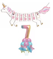 Şekilli Unicorn 7 Yaş İyi Ki Doğdun Gökkuşağı Balonlu Set
