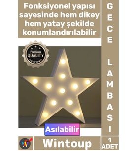#GeceLambası Dekoratif Modern Gün Işığı Pilli Duvar Masa Üstü Led Işıklı Beyaz Yıldız Gece Lambası